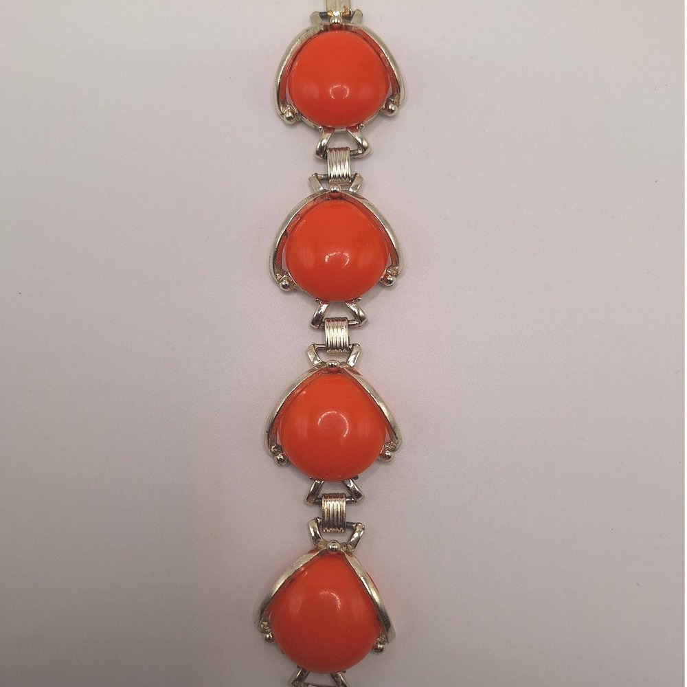 Vintage orange thermoset bracelet link panel Mid Century Pop Art Retro Mod BOLD